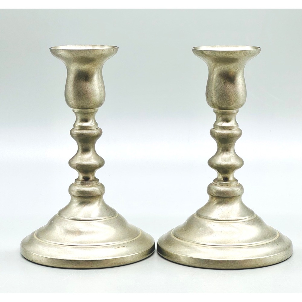 Preisner Candlestick Holders Silver Pewter Weighted 2095 Pair 6.5 inch